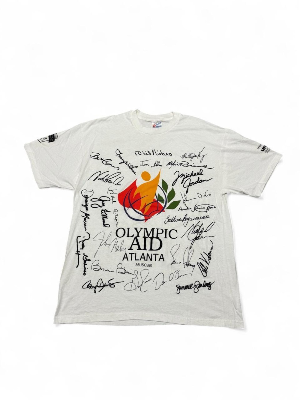 Vintage 1996 Atlanta Olympics Olympic aid athlete signatures AOP tee white XL